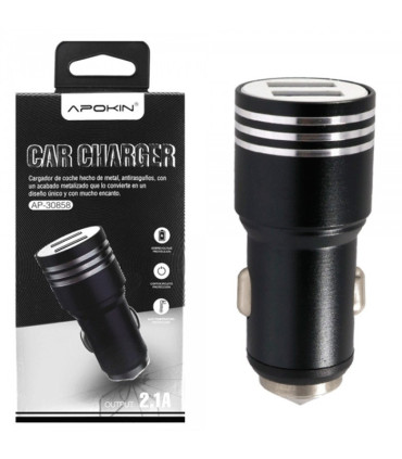 Cargador coche metálico 2USB APOKIN 2.1A