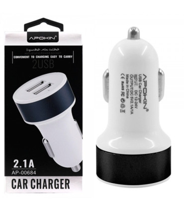 Cargador coche metalizado 2USB APOKIN 2.1A