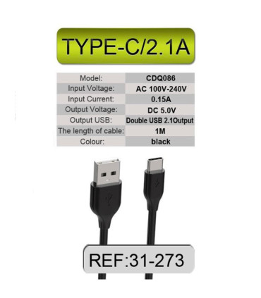 Cable Mimacro European Charger - 2.1A - USB-C