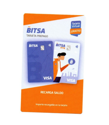 Recarga de tarjeta Visa BITSA física o virtual - Código para añadir saldo - 20, 50 o 100 euros