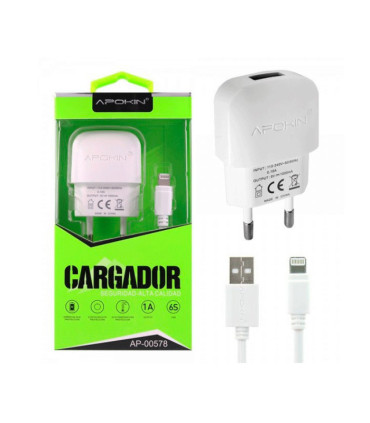 Cargador de RED 1A + Cable Lightning 1 metro - AP-00578