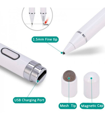 Lápiz táctil Stylus con alta precisión 1,5mm punta fina y recargable - Largo 1,80mm - Sin conexión Bluetooth