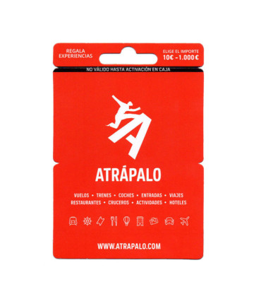 Tarjeta prepago Atrápalo - Recarga saldo entre 10 y 1.000 euros - Viajes, entradas, cursos...