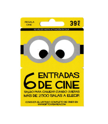 Tarjeta regalo canjeable por 6 entradas de cine - Más de 2.500 salas de Cinesa, Yelmo, Kinépolis...